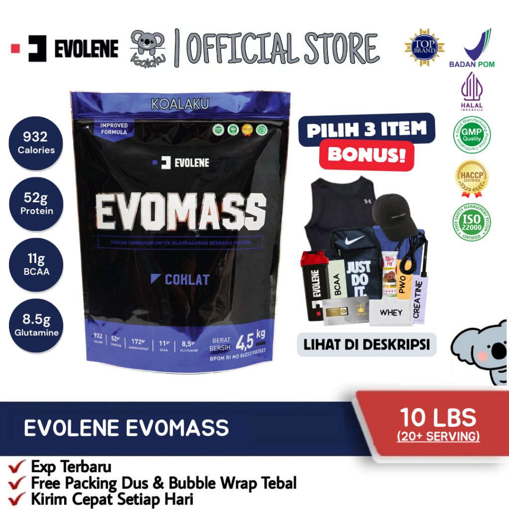 Evolene Evomass Evo Mass Gainer 10lbs 4.5 kg Susu Protein Gym Bulking Penggemuk Penambah Berat Badan