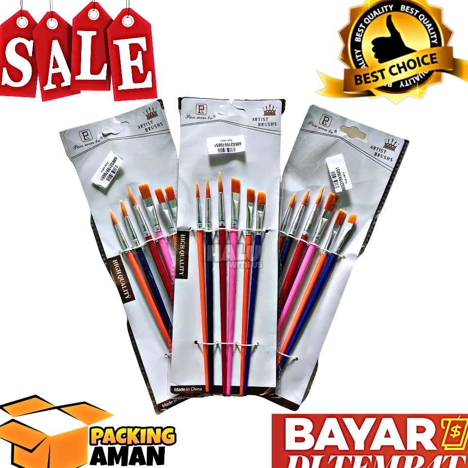 

➞✧✴ (BISA COD) PROMO 1 Set 6 In 1 Kuas Lukis Cat Acrylic / Kuas Cat Air / Painting Brush Murah