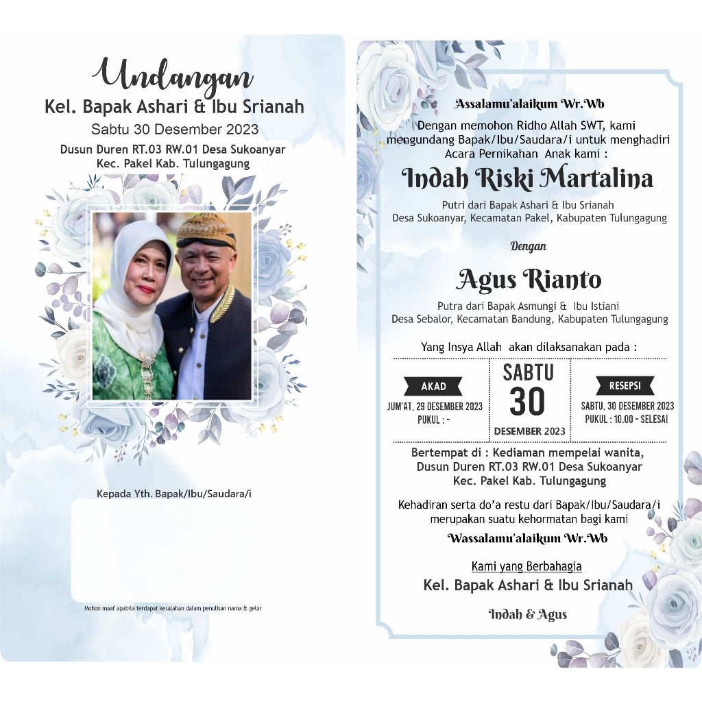 Undangan Pernikahan Orang tua , Unduh Mantu, Waliamah, Khitan