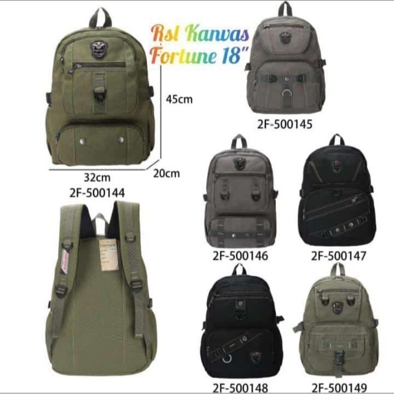 Tas Ransel FORTUNE Backpack Bahan Kanvas Tebal 18 inch