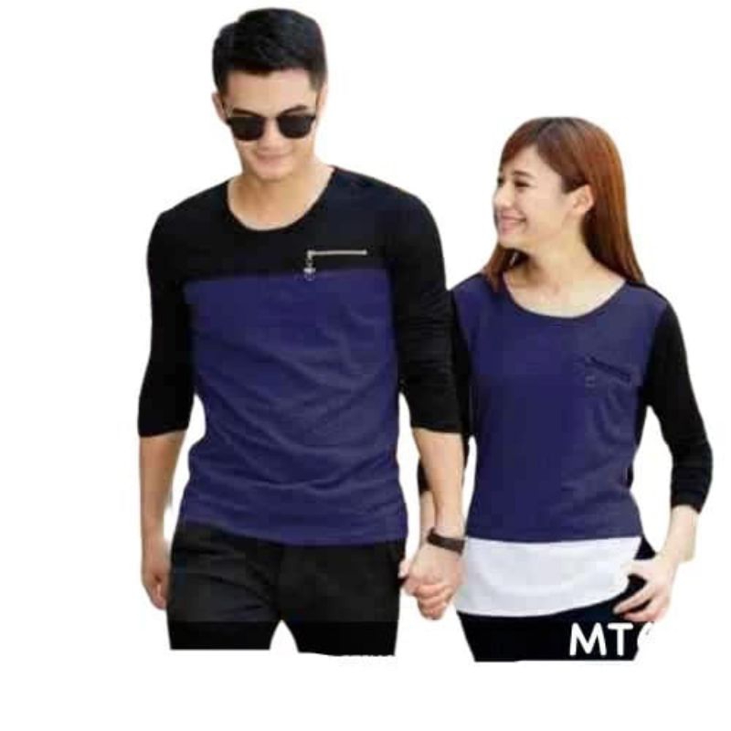 Kaos couple zipper lengan panjang - baju pasangan