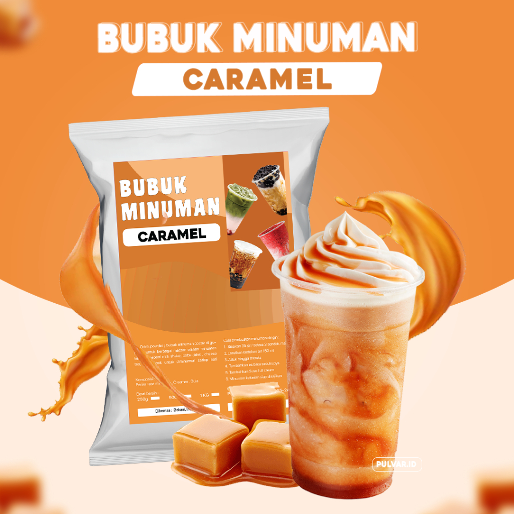 

BUBUK MINUMAN RASA CARAMEL / SERBUK MINUMAN RASA CARAMEL / BUBUK MINUMAN BOBA RASA CARAMEL PREMIUM