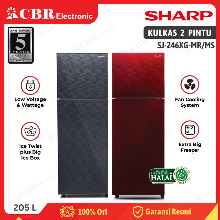 Kulkas SHARP 2 Pintu SJ-246XG-MR / SJ-246XG-MS (Shine) 205 L