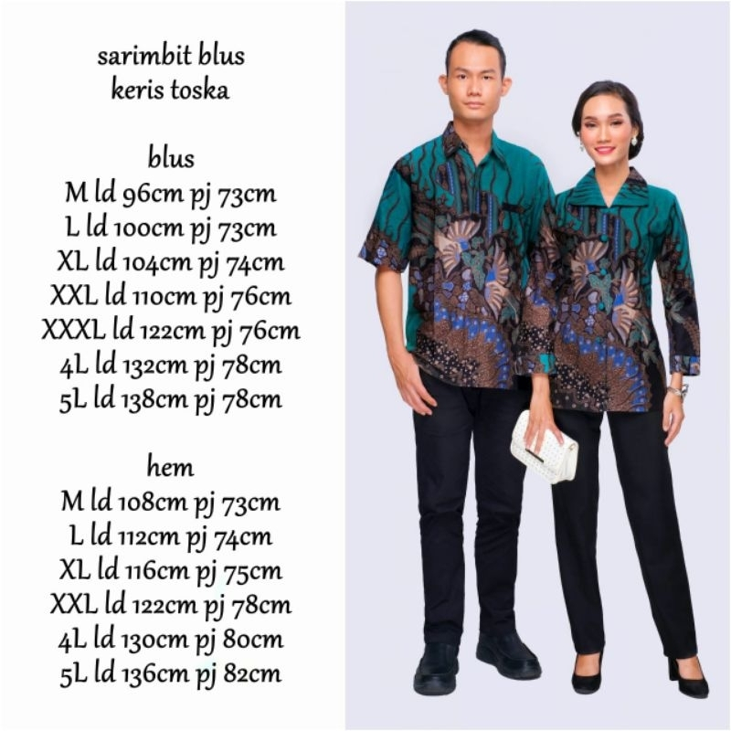 BATIK COUPLE SARIMBIT PASANGAN  BLOUSE BLUS ATASAN WANITA KERJA KERIS TOSCA KEMEJA BATIK PRIA SUPER 