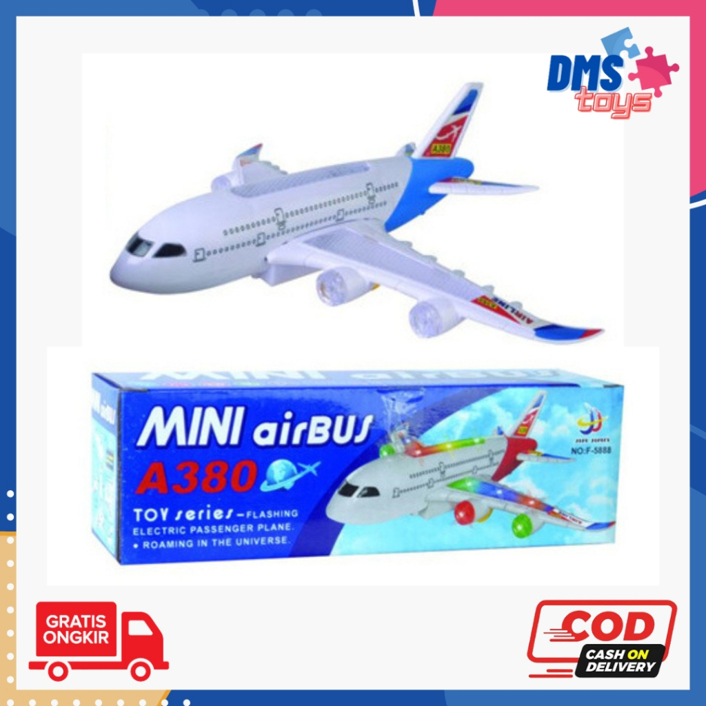 Mainan Anak Pesawat Baterai Suara Lampu Airbus A380 Bump Go DMS Toys