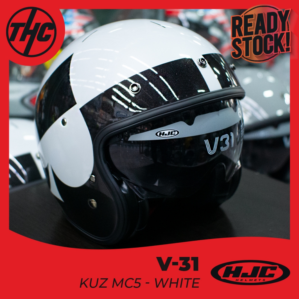 HELM HJC V31 KUZ MC5 WHITE VINTAGE HALF FACE HELMET