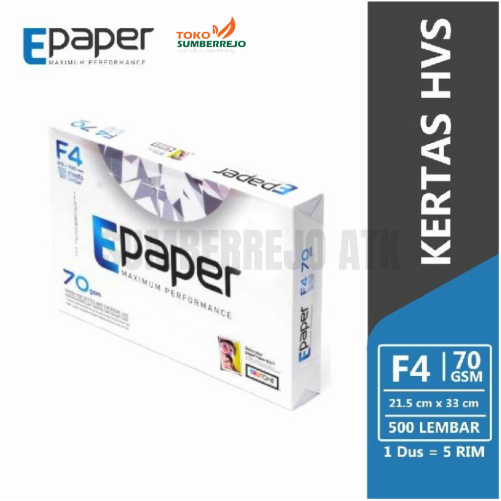 

Kertas HVS F4 70gr E Paper / Kertas Fotocopy Print Putih F4 70gsm E-Paper