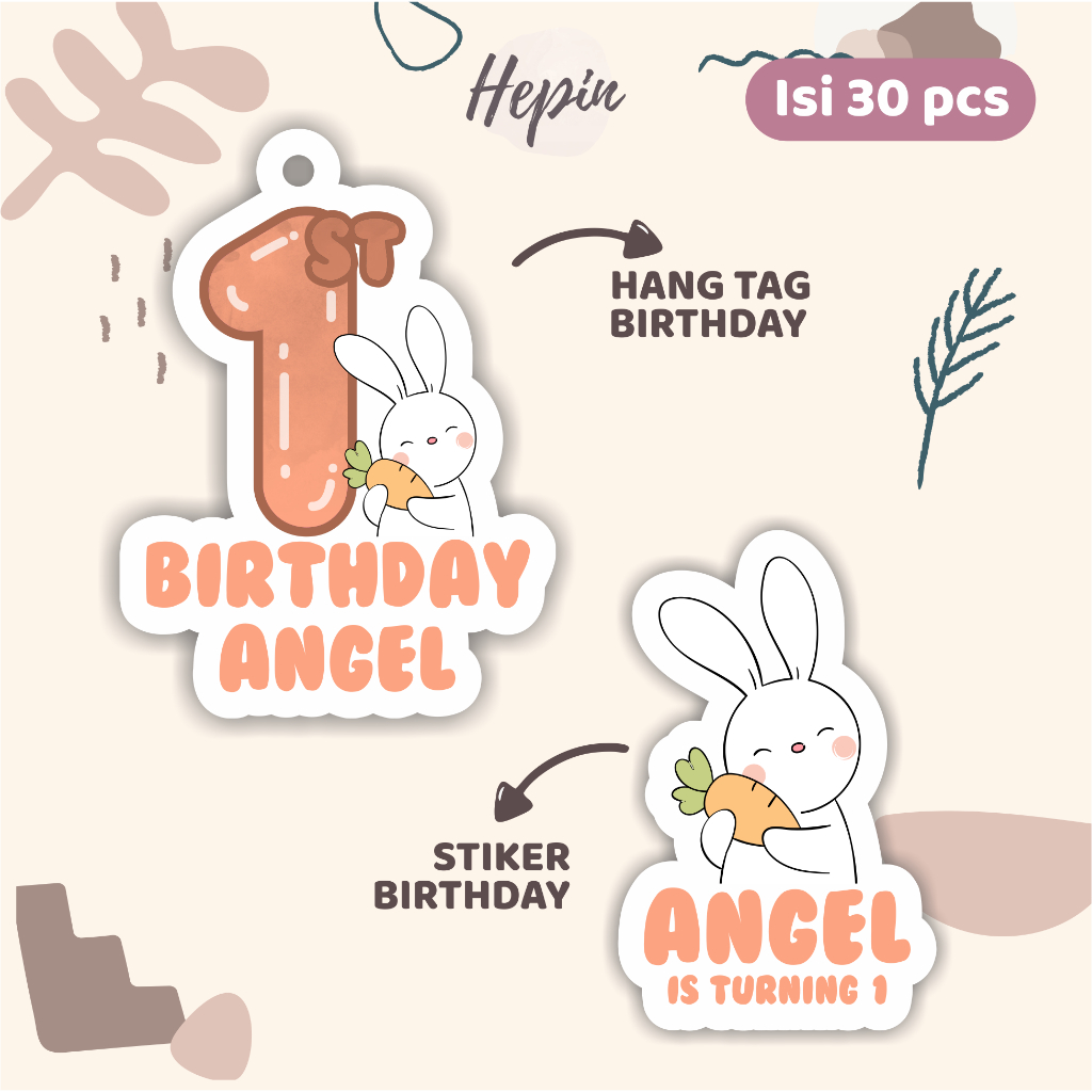 

(30pcs) diecut Hang tag & stiker ulang tahun edisi CUTE BUNNY /label tag ulang tahun murah/hang tag ulang tahun/tag souvenir ulang tahun/stiker nama ualang tahun/diecut stiker&t ag