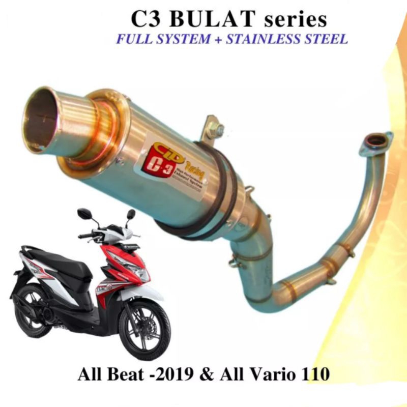 Knalpot Cld c3 Bulat Beat fi karbu esp Street deluxe pop Stainless Knalpot Kolong Full System