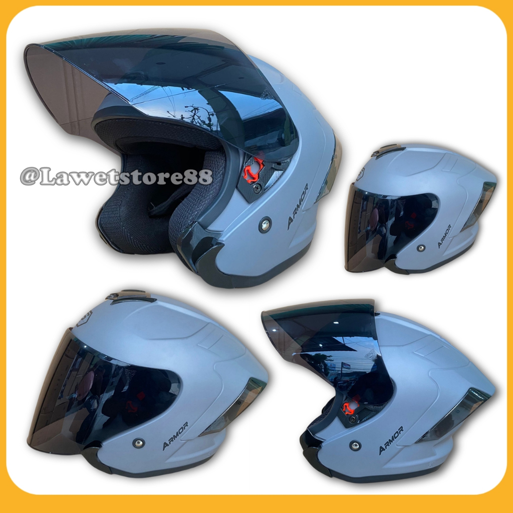 Helm Sepeda Motor Half Face Js Yakuza Armor Solid Polos Helem Pria Wanita Dewasa Standar Sni Sport P