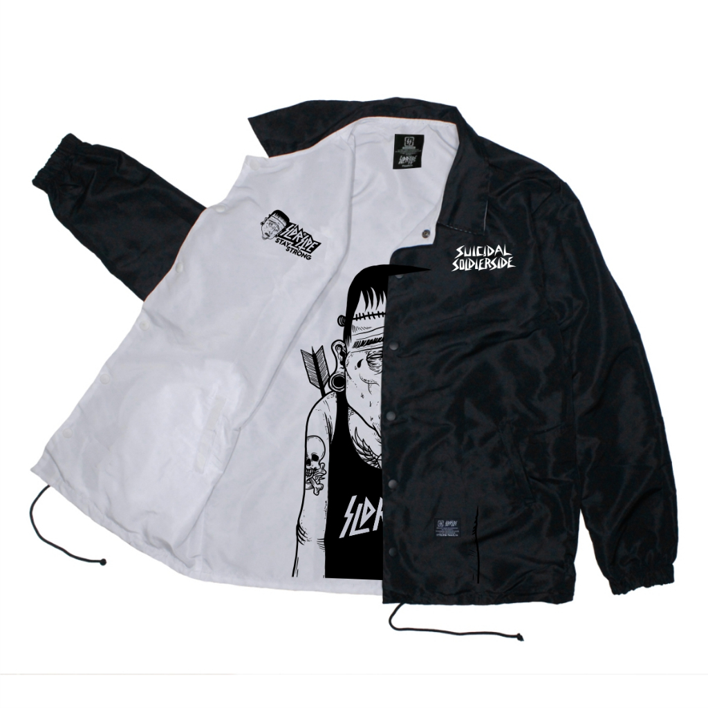 Soldierside Jaket Windbreaker Hitam - Putih 2in1 Style "StaySS" WB157