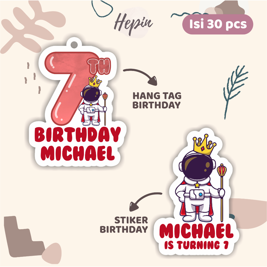 

(30pcs) diecut murah Hang tag & stiker ulang tahun edisi ASTRONAUT / astronot