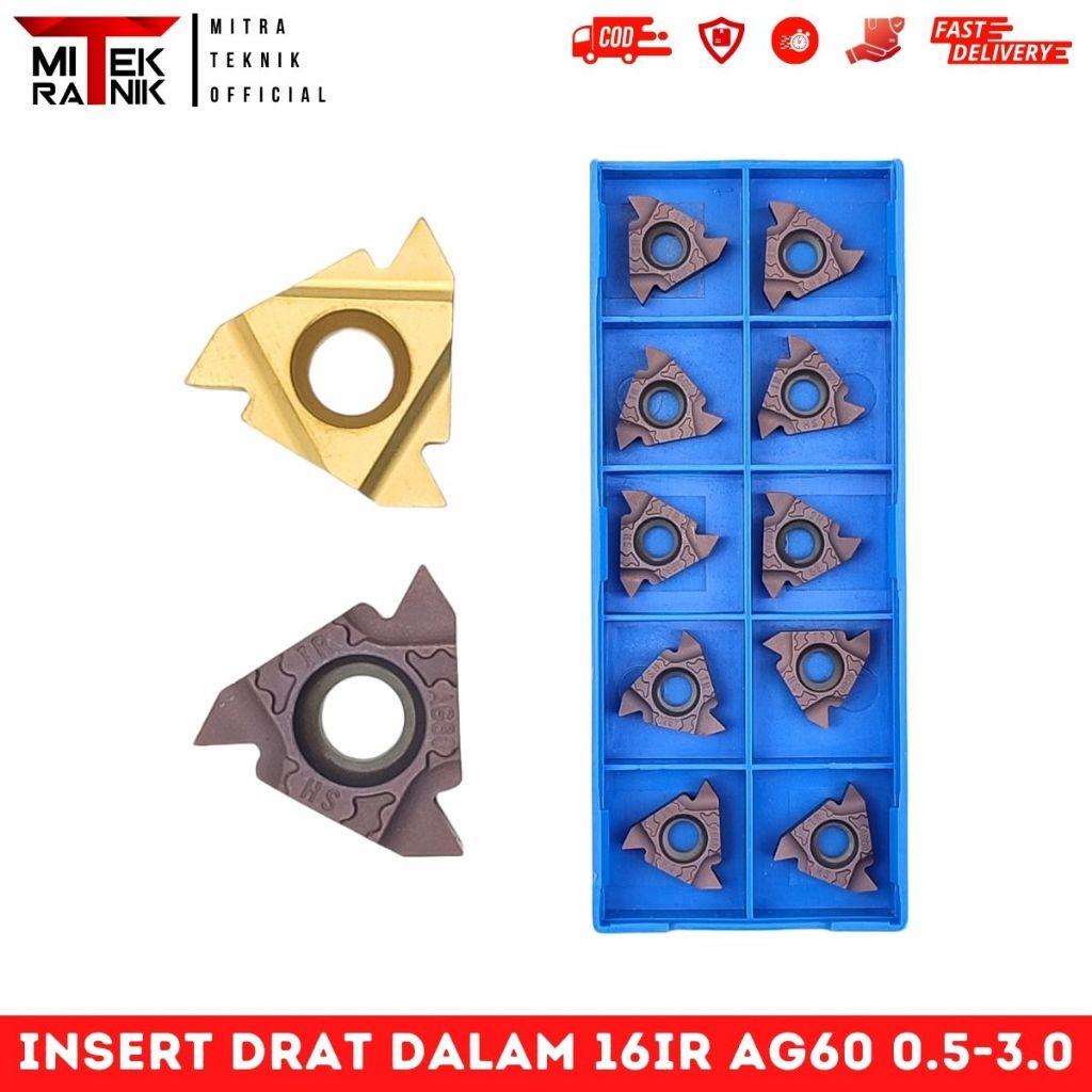 Pahat Insert Bubut Drat Dalam 16IR AG60 Pisau Bubut Carbide Cocok Untuk Holder SNR