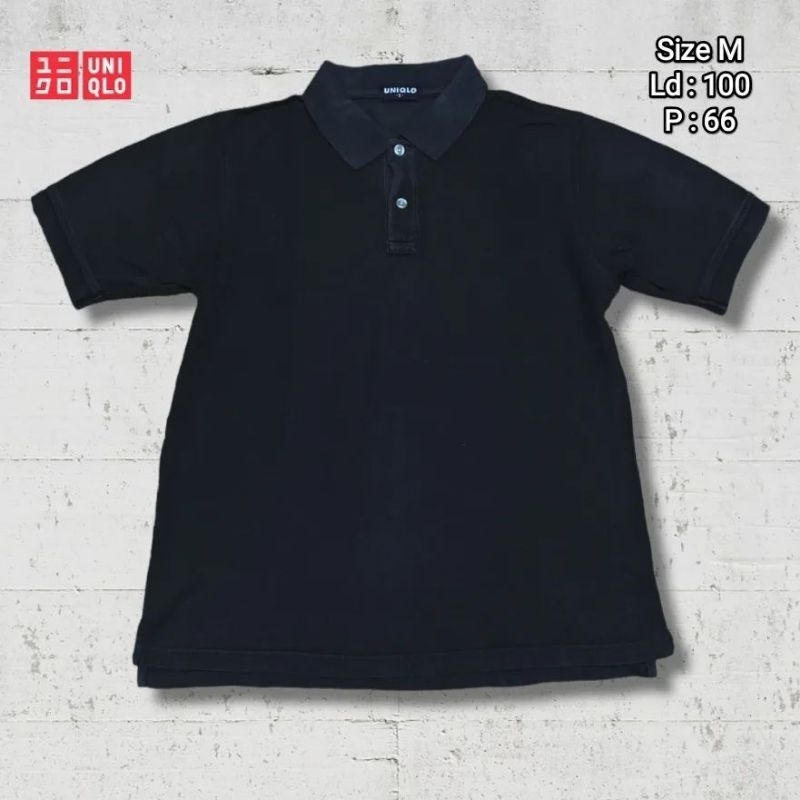 Kaos Polo Shirt Uniqlo Hitam Original Second Preloved