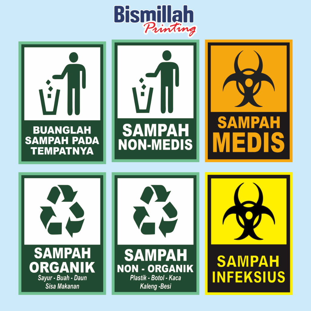 

stiker tempat sampah medis,non medis, organik, non organik, infeksius