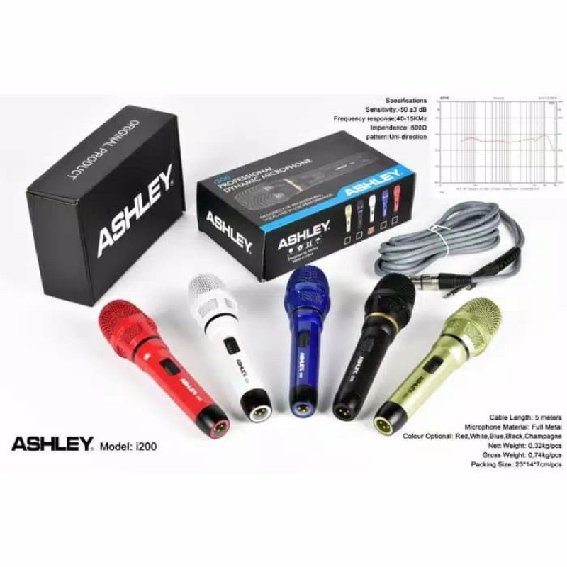 Mic Kabel Ashley i200 Original Microphone Kabel Dynamic Ashley i200 Mic Kabel Ashley i200 Original P