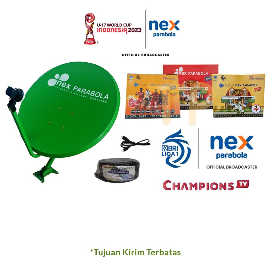 1 Set ODU Nex Parabola 60cm Solid Hijau + Receiver Nex + Kabel HDMI + Piala Dunia U17