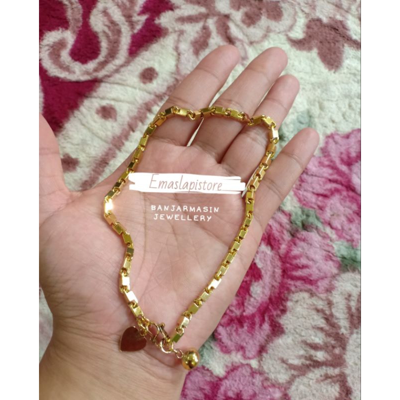 Gelang Kaki Rantai Balok Polosan Lapis Emas 999 Banjar