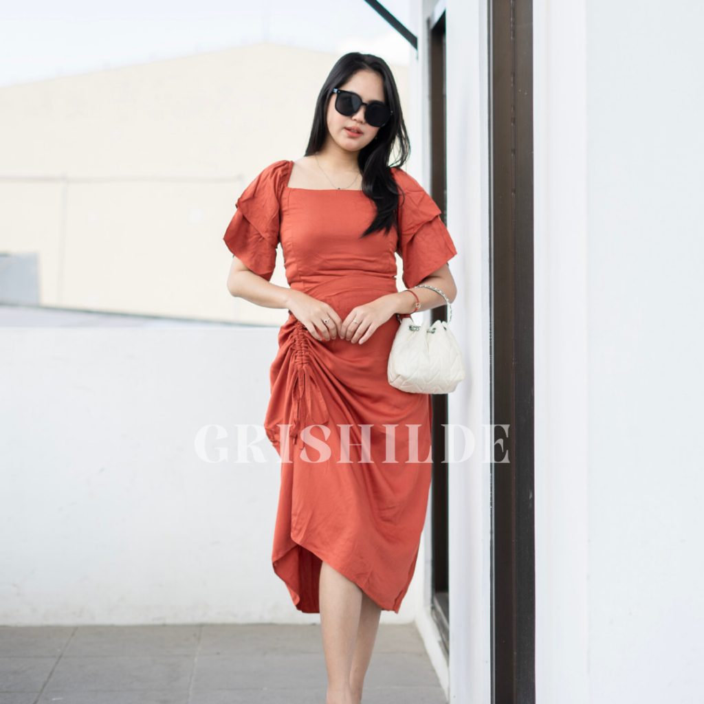 STL DERYA Dress Sabrina Korean Style Jumbo Wanita Dres Big Size Gaun Casual A Line Lengan Panjang Ov