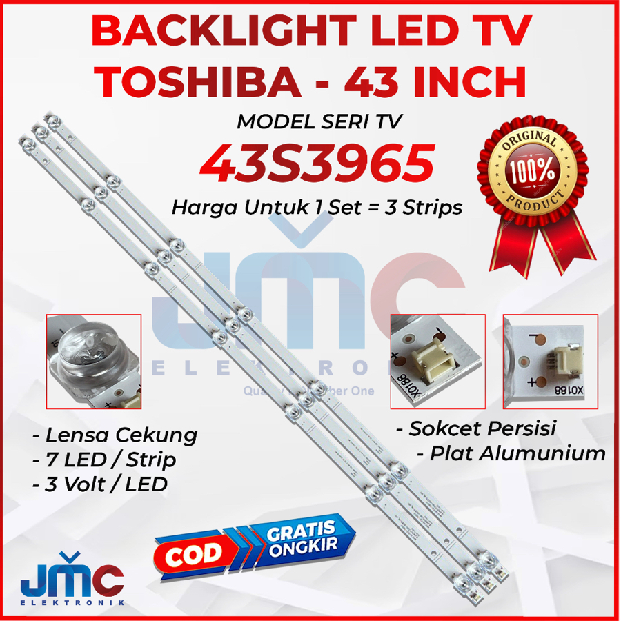 BACKLIGHT TV LED TOSHIBA 43 INCH 43S3965 LAMPU BL TV 43IN 43S 7K 3V CEKUNG