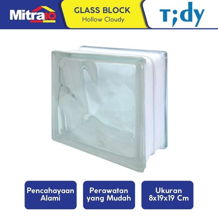 Glass Block Hollow Tidy Cloudy 8x19x19cm - Bata Kaca Buram
