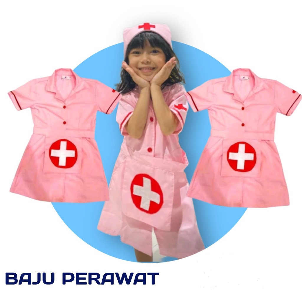 Baju Perawat anak Warna Pink Kostum Suster Pink Baju perawat warna Pink