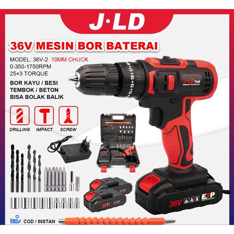 Mesin bor baterai bor listrik / bor beton 2 baterai set 36 -JLD