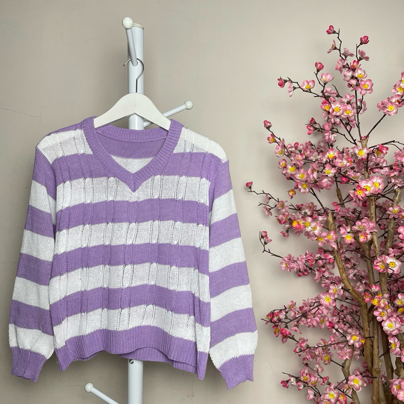 Eliza Crop Sweater Korean Style / V-neck / Atasan wanita rajut / sweater wanita