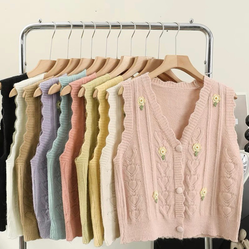 Rompi Rajut Wanita Motif Bunga Outer Kasual Serbaguna