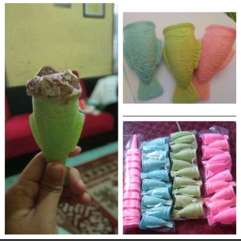 Cone es cream bentuk ikan isi 100bj