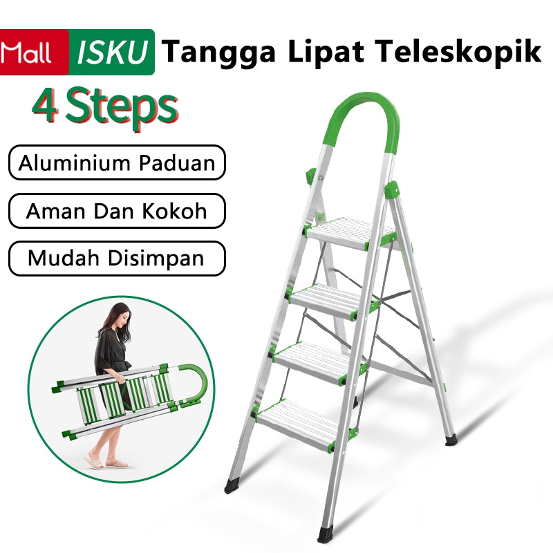 【4 Step】ISKU Tangga Lipat Multifungsi 4 Step Tangga Lipat Aluminium Premium Ladder