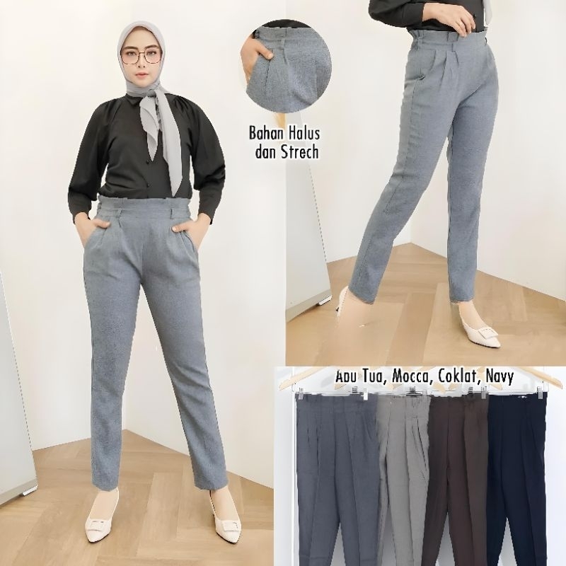 Celana kerja wanita Demost Hariem pinggang karet Belakang bisa untuk santai