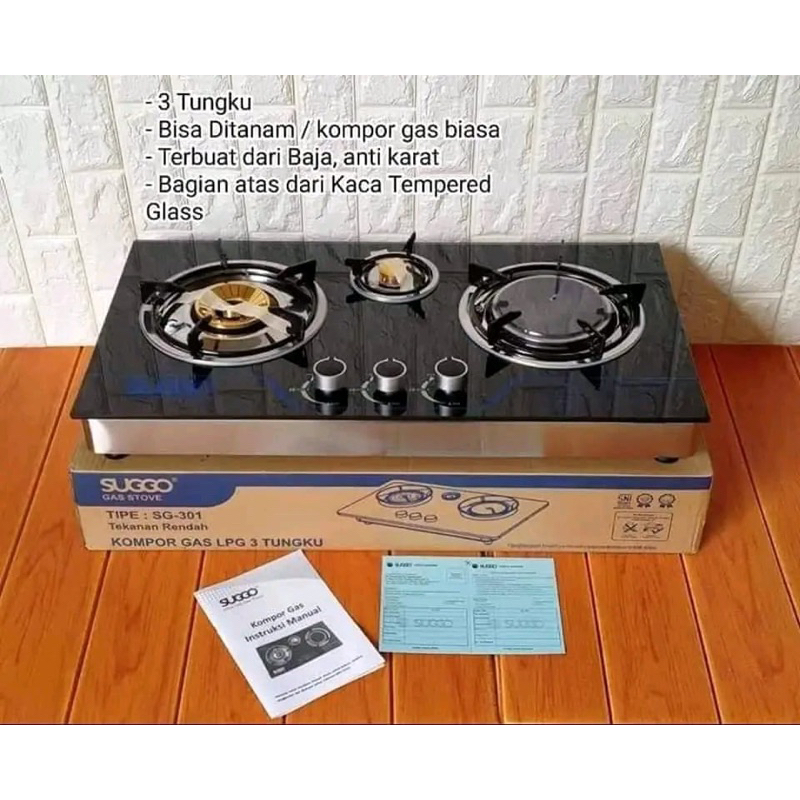 Kompor Tanam 3 Tungku Merek Suggo Bahan Kaca
