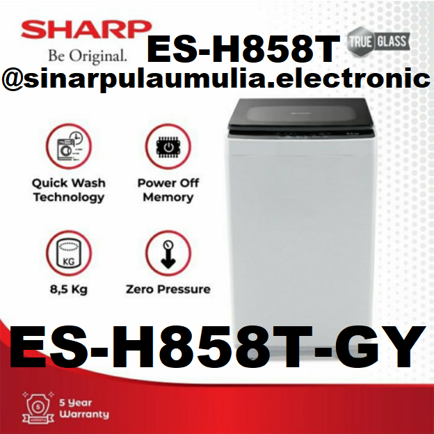 Mesin Cuci Sharp ES-H858T-GY 8.5 Kg Top Loading Abu-Abu