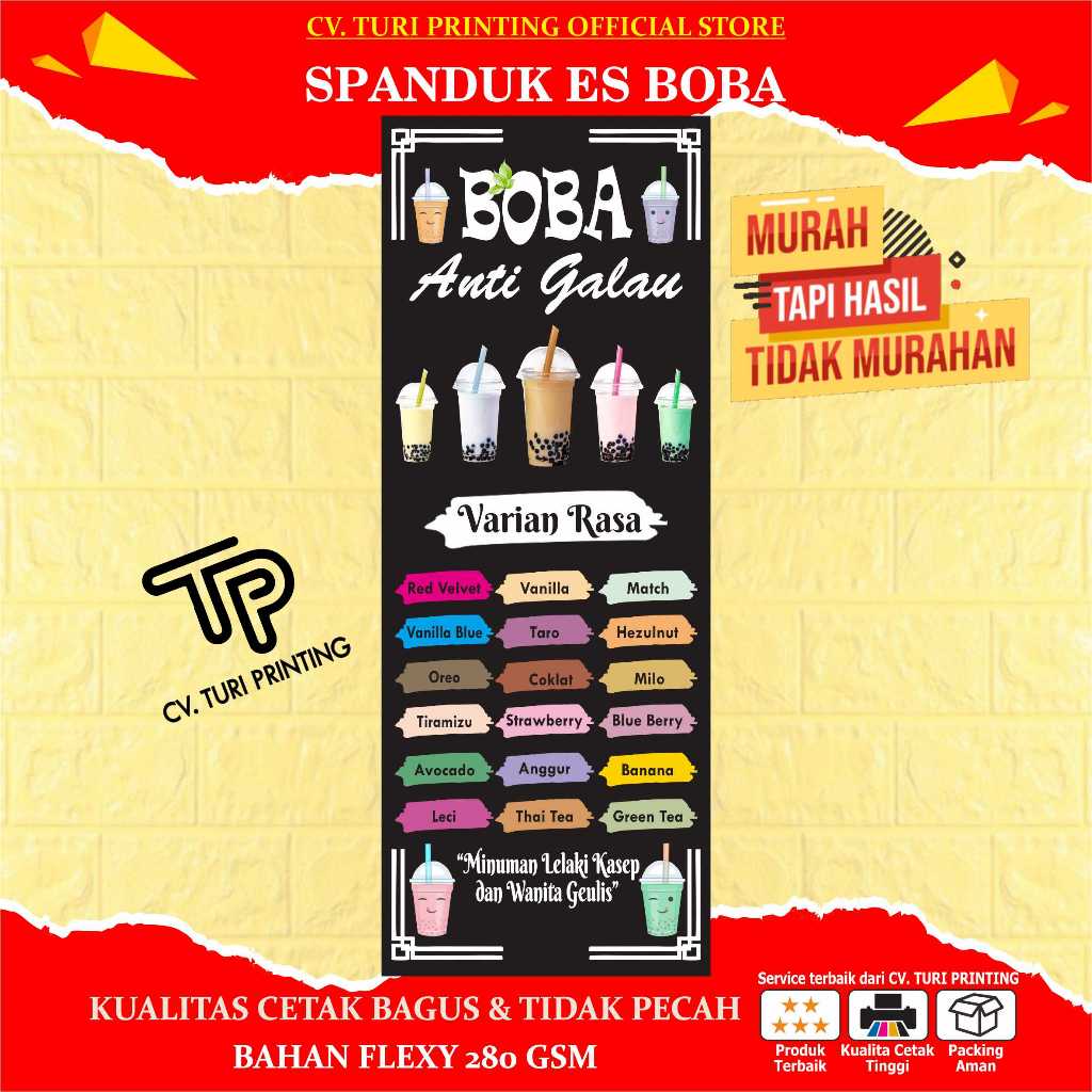 SPANDUK ES BOBA KEKINIAN VIRAL Uk. 120 x 60 cm