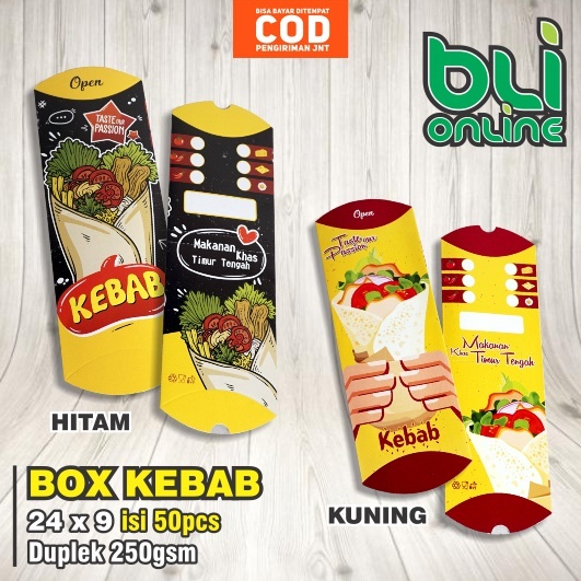 

Kotak Kebab ukuran 24x9 ready 2 desain warna HITAM & KUNING | Dus Kebab isi 50pcs