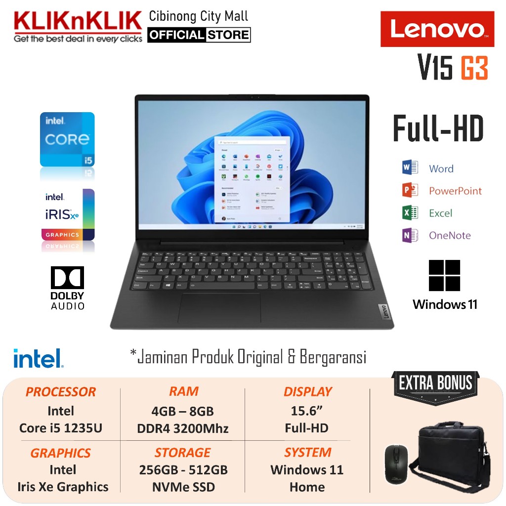 Laptop Baru Promo Lenovo V15 G3 Intel Core i5 1235U 8GB 512GB SSD 15.6 Inch FHD Windows 11 Home Original