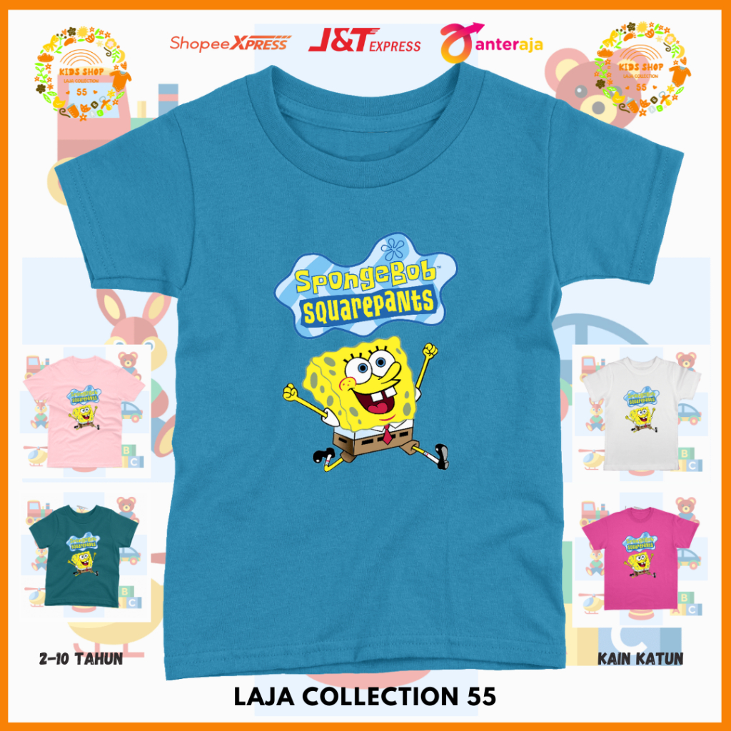 Kaos Anak Cowok Spongebob 2 Umur 2-10 Tahun  Katun / Baju Anak Cowok / kaos Anak Laki laki  / Baju A