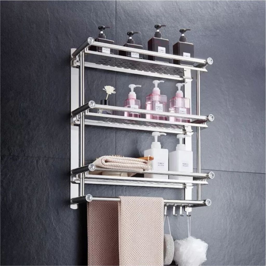 Rak Kamar Mandi 2 3 4 susun stenlis - Rak Handuk Gantungan Dinding Aluminium Towel Hanger Toilet Kam