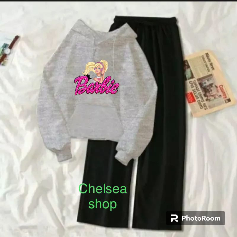 Setelan Sweater hoodie wanita atau remaja kekinian BARBIE