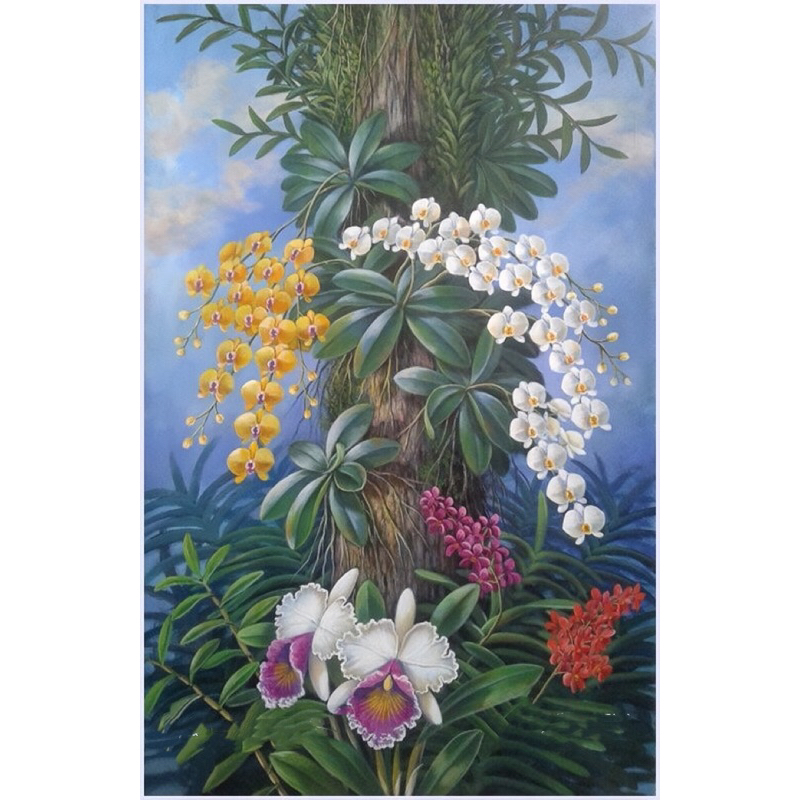 lukisan cetak gambar bunga anggrek plus bingkai