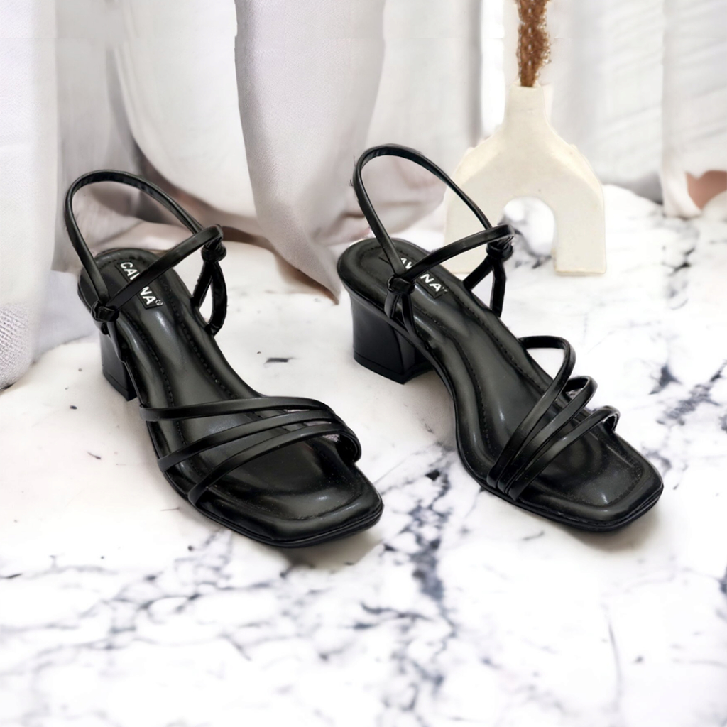 Sandal Hak Tahu Heels Hils Hels Wanita Hitam 5cm Sendal Hells Heel Hak Tinggi Tahu  Lebaran Tali Hig