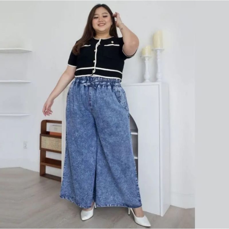 Kulot Jeans Snow Jumbo Pinggang Karet / Kulot Jeans Jumbo Muat BB 100 Kg