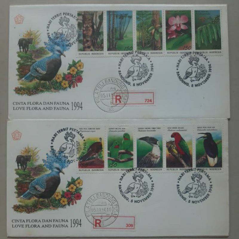 

2 sampul SHP cinta flora dan fauna 1994 10 prangko Registered