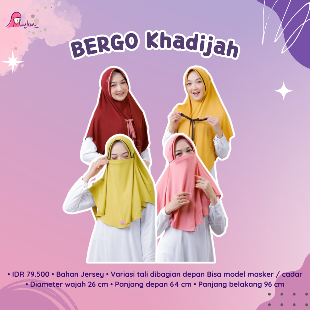 Miulan Bergo Cadar Khadijah Syar'i Jilbab 3 in 1