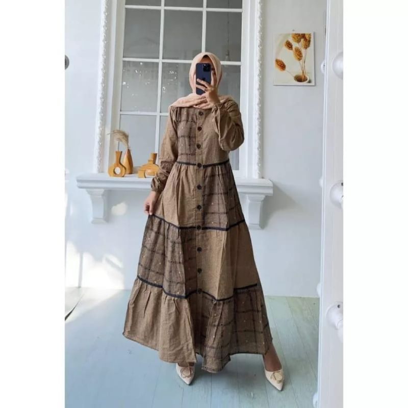 gamis katun premium gamis linen kotak terbaru