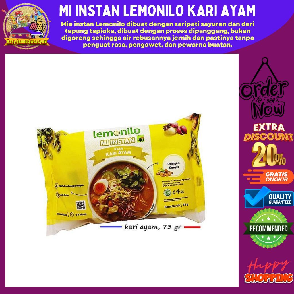 

Lemonilo Mie Kuah Instan Alami Rasa Kari Ayam 73gr