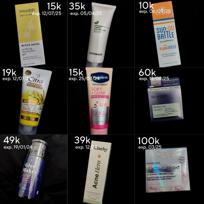Jual Murah 15rban, Wardah Witch Hazel, Everwhite mugwort, Sunscreen Emina Sun Battle, Citra Body Ser