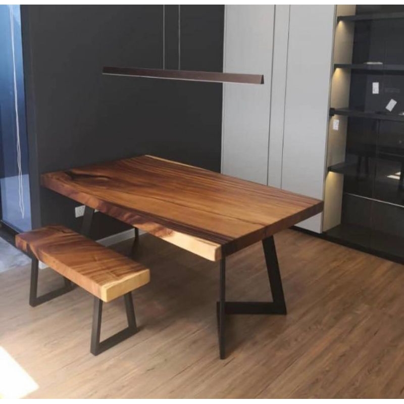 meja bangko kayu kaki besi