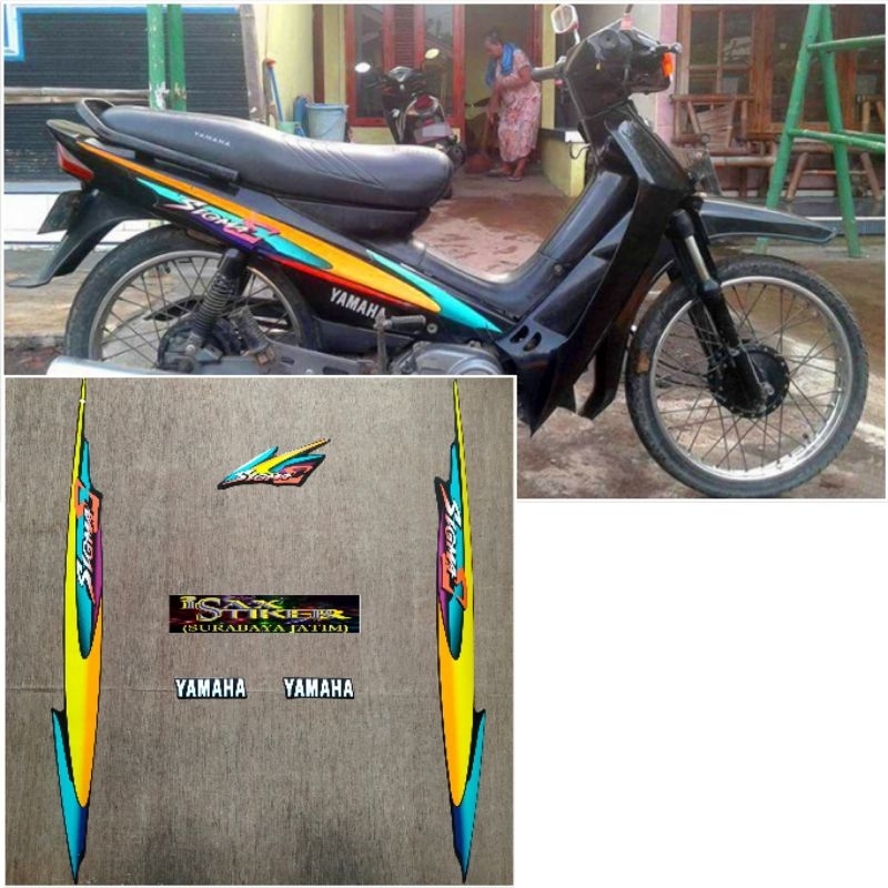 Striping Original Yamaha SIGMA E hitam Lis kuning tahun 2000 2001